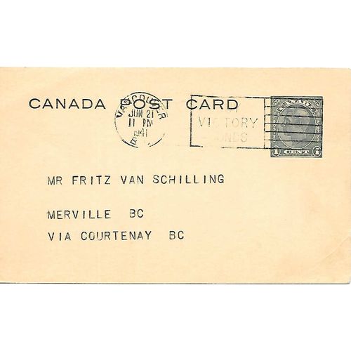 Canada. #P66d Postal Card USED George VI 1941, Type 7, Eatons Card