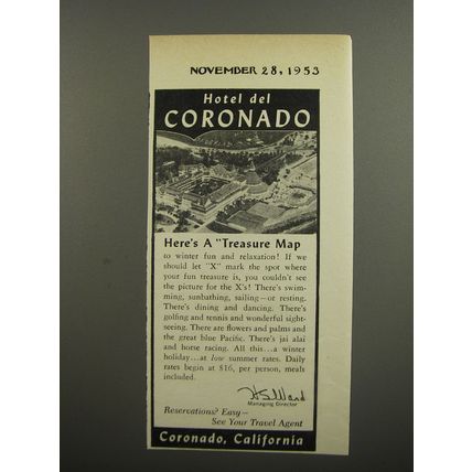 1953 Hotel del Coronado Advertisement - Here's a Treasure Map