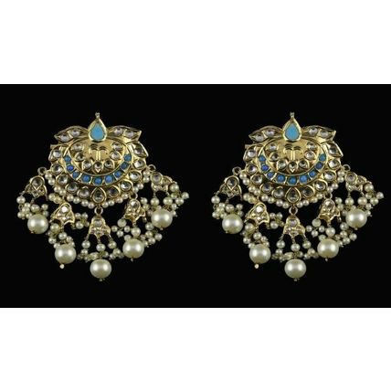 PAKISTANI INDIAN WOMEN GIRLS GOLD-PLATED THAPA KUNDAN EMBELLISHED NATURAL PEARLS