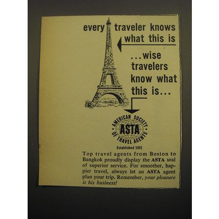 1960 ASTA American Society of Travel Agents Ad - Every traveler knows