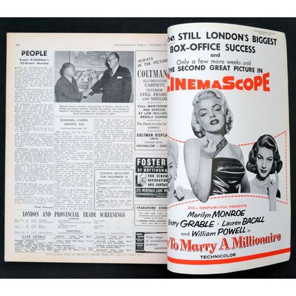 KINE WEEKLY 1953 How To Marry a Millionaire, Houdini UK MAGAZINE