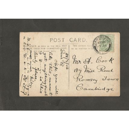 Genealogy Postcard Mr A Cook 187 Mill Road Romsey Town Cambridge
