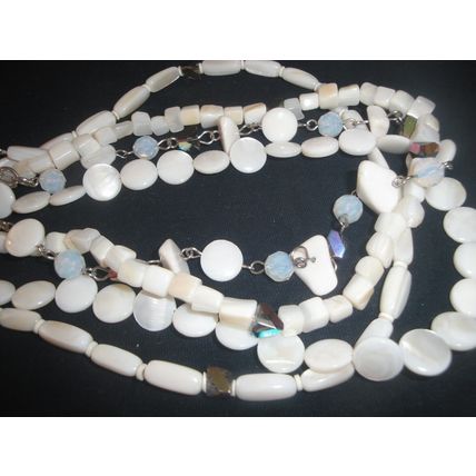 Havey vintage 4 layer bone shell opalite crystal prism necklace 105grm