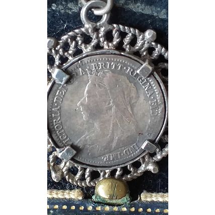 Antique Vintage Victorian 1897 Silver Queen Victoria Coin Pendant on Modern 18 i