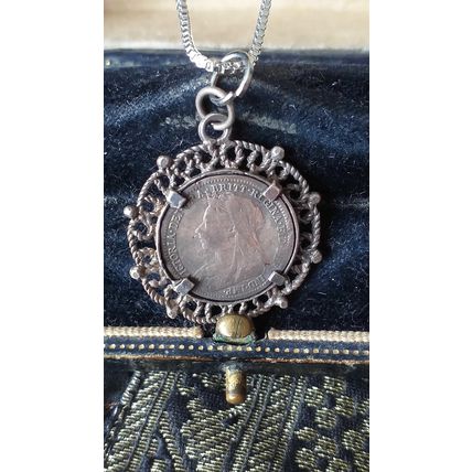 Antique Vintage Victorian 1897 Silver Queen Victoria Coin Pendant on Modern 18 i