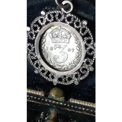 Antique Vintage Victorian 1897 Silver Queen Victoria Coin Pendant on Modern 18 i