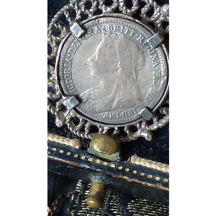 Antique Vintage Victorian 1897 Silver Queen Victoria Coin Pendant on Modern 18 i