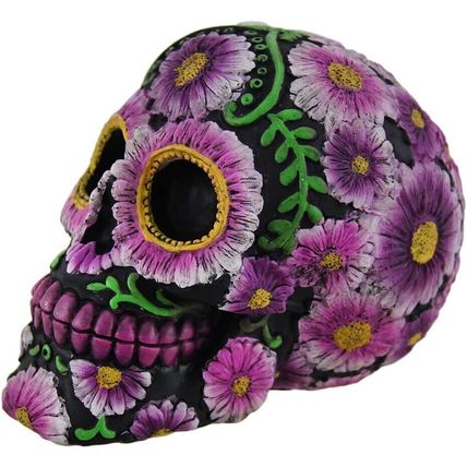 Floral Day of The Dead Black and Pink Sugar Skull Coin Bank