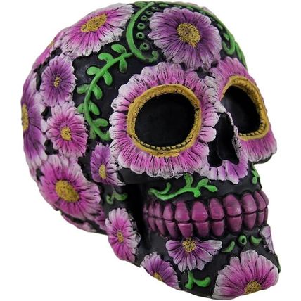 Floral Day of The Dead Black and Pink Sugar Skull Coin Bank