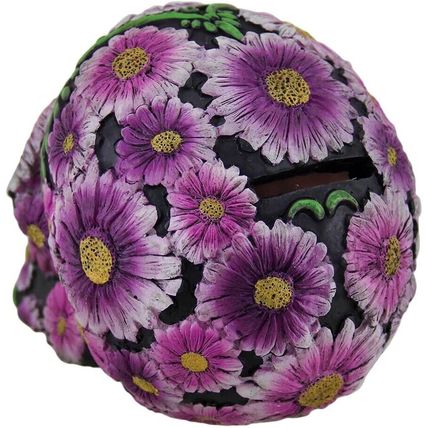 Floral Day of The Dead Black and Pink Sugar Skull Coin Bank