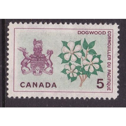 Canada 1965 Dogwood and British Columbia Arms 5c Fine Used SG 547 VGC