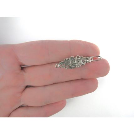2 extra tiny small silver metal filigree barrette hair clip fine thin hair