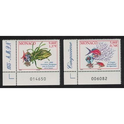 Monaco Corals Starfish Water plant Fish 2v Corners Number 2000 MNH