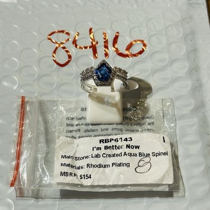 NIB Bomb Party Sz8 BP Ring RBP6143 I'm Better Now LC Aqua Blue Spinel Rhodium Pl