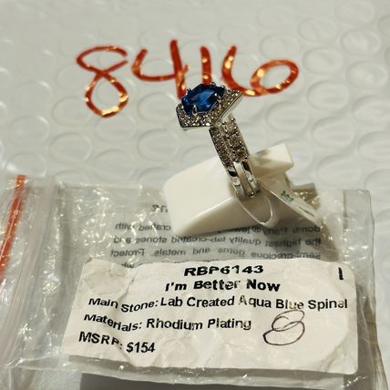 NIB Bomb Party Sz8 BP Ring RBP6143 I'm Better Now LC Aqua Blue Spinel Rhodium Pl
