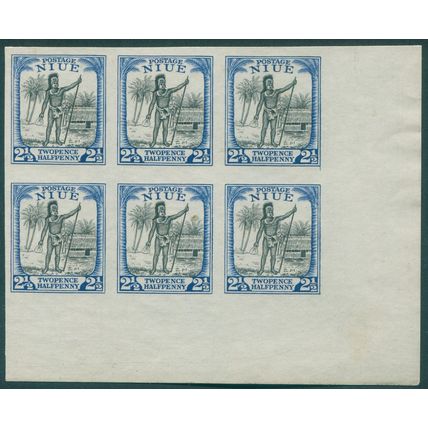 Niue 1927 2½d black & indigo Plate Proof SG46var imperf block x6