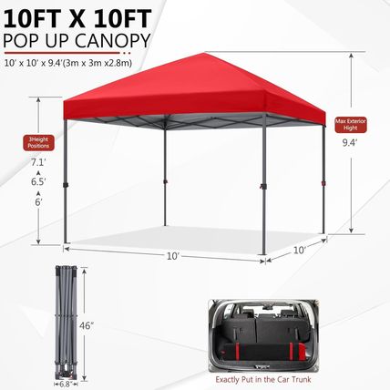 ABCCANOPY Durable Easy Pop up Canopy Tent 10X10, Red