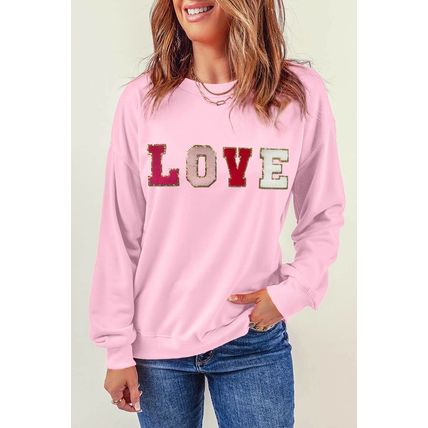 Pink Valentine LOVE Chenille Embroidered Sweatshirt