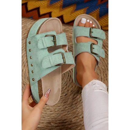 Suede Buckle Decor Footbed Sandal Slippers