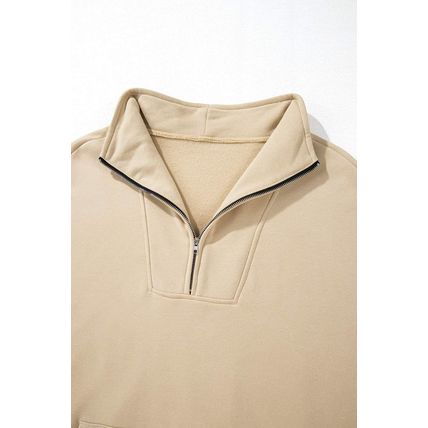 Smoke Gray Zip-up Stand Neck Kangaroo Pocket Sweatshirt