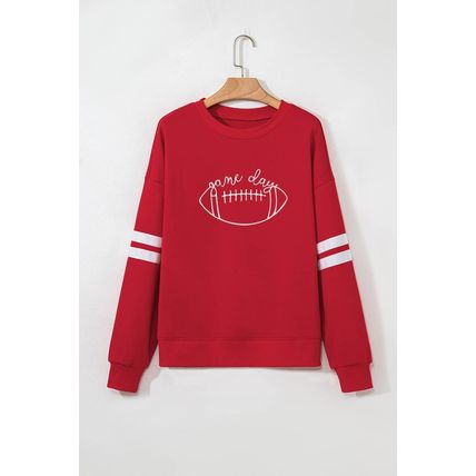 Fiery Red game day Rugby Embroidered Oversize Varsity Sweatshirt