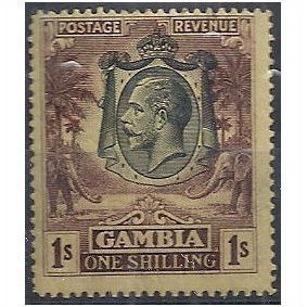 Gambia 1929 SG134a 1/- Blackish Purple/Yellow Buff Mounted Mint . .