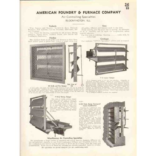 american foundry furnace company 1938 damper louver vintage catalog