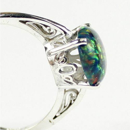 Created Black Opal, 925 Sterling Silver Ladies Ring, SR055
