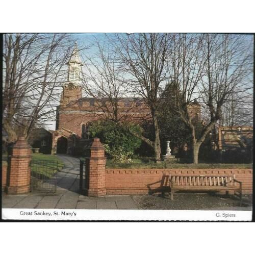 Great Sankey, Cheshire nr Warrington - St. Mary's Church - local postcard c.80s