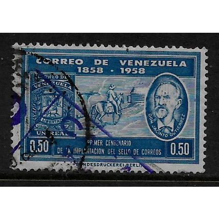 VENEZUELA 1959 CENT FIRST VENEZUELAN STAMPS 50c BLUE STAMP SG1571 FINE USED#