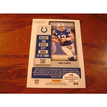 2018 Contenders Season Ticket, Autograph Card w/COA, ANDREW LUCK, Colts