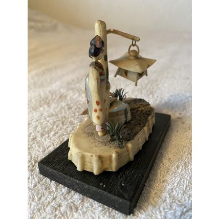ORIENTAL Two Group Figurines Pre. 1939 Moulded White Plastic on Wood Base