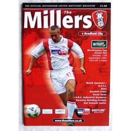 2001 programme Rotherham United v. Bradford City, centrefold Guy Branston