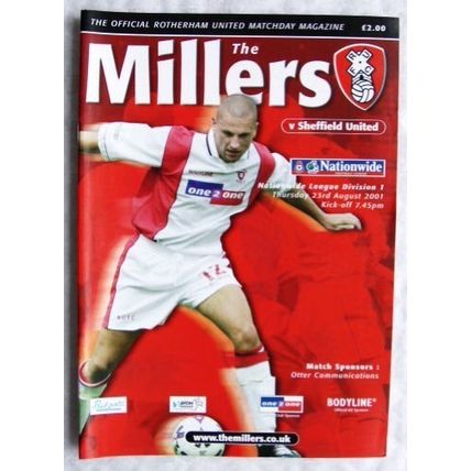 2001 programme Rotherham United v. Sheffield United, centrefold Paul Warne