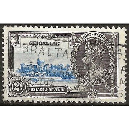 Gibraltar 1935 SG114 2d Ultramarine & Grey-Black Silver Jubilee Good Used . .