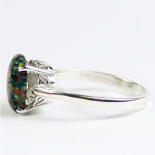 Created Black Opal, 925 Sterling Silver Ladies Ring, SR055
