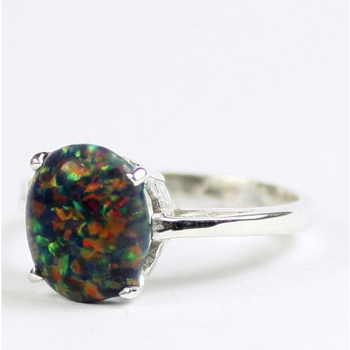 Created Black Opal, 925 Sterling Silver Ladies Ring, SR055