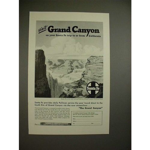 1947 Santa Fe Railway Ad - Visit Grand Canyon