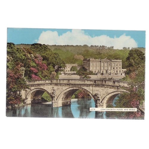 CHATSWORTH HOUSE AND BRIDGE, DERBYSHIRE unused vintage postcard Harvey Barton =