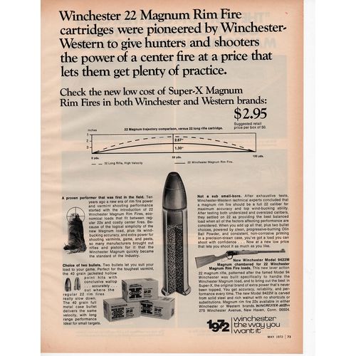 Winchester 22 Magnum Cartridges vintage Full Page Print Ad May 1972