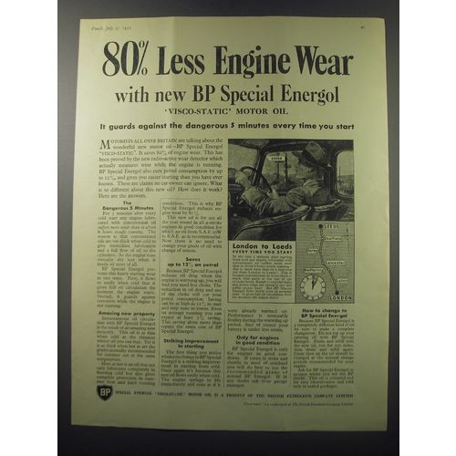 1955 BP Special Energol Visco-static motor oil Ad - 80% less engine wear