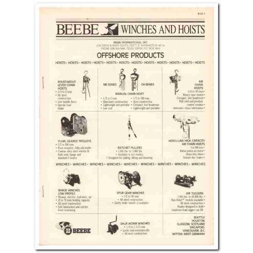 Beebe International Inc 1983 Vintage Catalog Oil Field Winches Hoists