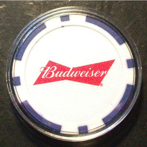Budweiser Beer Bowtie Poker Chip Golf Ball Marker - Blue Inserts