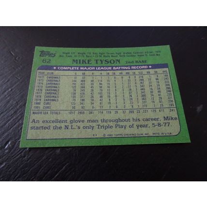 1982 Topps Card # 062 Mike Tyson Excellent-Mint (6) Chicago Cubs