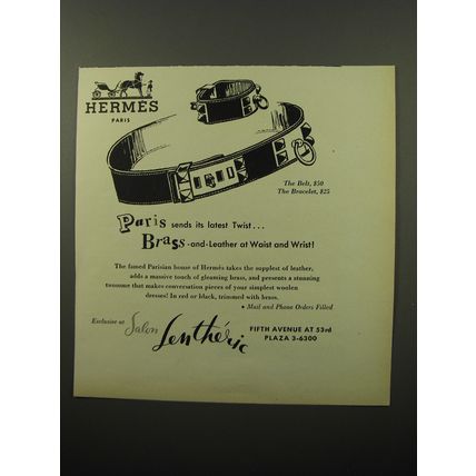 1950 Salon Lentheric Hermes Belt and Bracelet Ad - Paris sends its latest