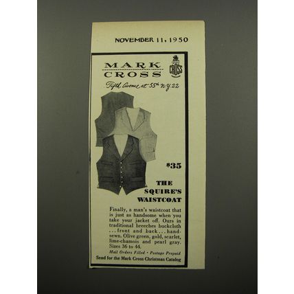 1950 Mark Cross Squire's Waistcoat Advertisement