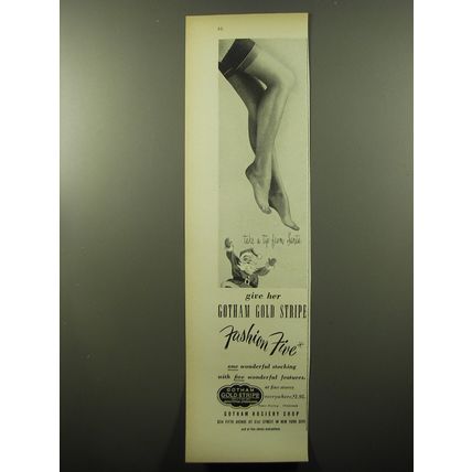 1950 Gotham Gold Stripe Stockings Ad - Take a tip from Santa give her Gotham