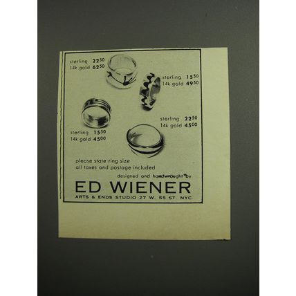 1953 Ed Wiener Jewelry Ad - Designed and Hand wrought by Ed Wiener