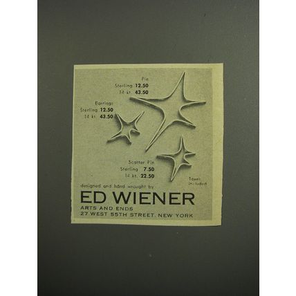 1953 Ed Wiener Jewelry Advertisement - Designed and Hand wrought by Ed Wiener