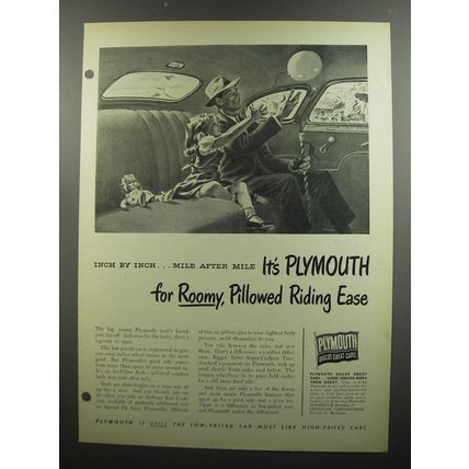 1948 Plymouth Cars Ad - inch by inch.. mile after mile It's Plymouth for roomy